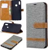 Kleurafstemming Denim Texture Leather Case voor Huawei Y6 2019 / Y6 Pro 2019, met houder & kaartsleuven & portemonnee & lanyard (grijs)
