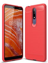 Koolstofvezel textuur TPU schokbestendig hoesje voor Nokia 3.1Plus / X3 (rood)