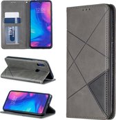 Ruit textuur horizontale flip magnetische lederen tas met houder en kaartsleuven voor xiaomi redmi note 7 (grijs)
