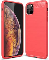Brushed Texture Carbon Fiber TPU Case voor iPhone 11 Pro Max (Rood)