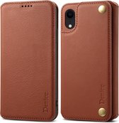 Voor iphone xr denior v4 luxe auto koeienhuid horizontale flip lederen case met houder & kaartsleuven & portemonnee (bruin)