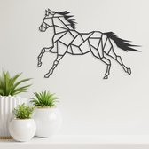 Geometrische Wanddecoratie - Paard - Dieren - Hout - Wall Art - Muurdecoratie - Woonkamer - Zwart - 43 x 29 cm