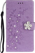 Voor Huawei Nova 6 Plum Blossom Pattern Diamond Encrusted Leather Case met houder & kaartsleuven & portemonnee (paars)