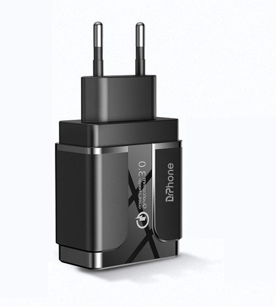 DrPhone PS-Y - 2x 2 Meter Kabel - USB-C - Oplaadkabel – 18W Dubbele Qualcom 3.0 Quick Charge - Adapter - Snel Lader – Zwart - DrPhone