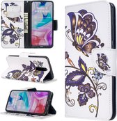 Voor Xiaomi Redmi 8 gekleurd tekenpatroon Horizontale flip lederen tas met houder en kaartsleuven en portemonnee (witte vlinder)