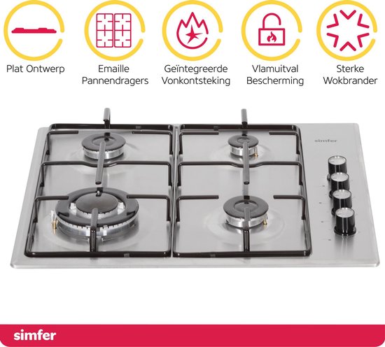 Gaskookplaat inbouw 1-pits, 322x352x119mm