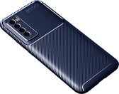 Voor Huawei Nova 7 Carbon Fibre Texture Shockproof TPU Case (Blauw)