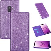 Voor Samsung Galaxy S9 ultradunne glitter magnetische horizontale flip lederen hoes met houder en kaartsleuven (paars)