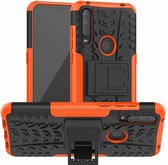 Voor Alcatel 3L (2020) Bandentextuur Schokbestendig TPU + pc Beschermhoes met houder (oranje)