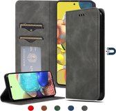 Voor Samsung Galaxy A71 5G Retro Skin Feel Business Magnetische Horizontale Flip Leren Case (Donkergrijs)