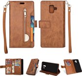 Voor Samsung Galaxy A6 (2018) Multifunctionele Rits Horizontale Flip Leren Case met Houder & Portemonnee & 9 Kaartsleuven & Lanyard (Bruin)