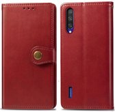 Retro effen kleur lederen gesp bescherming voor mobiele telefoon lederen tas met lanyard & fotolijst & kaartsleuf & portemonnee en beugelfunctie voor xiaomi mi cc9e (rood)