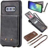 Voor Galaxy S10e Verticale Flip Schokbestendige Leren Beschermhoes met Lang Touw, Kaartsleuven & Beugel & Fotohouder & Portemonnee Functie (Grijs)