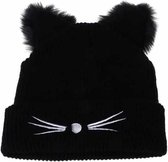 Cat Ears Dames gebreide acryl warme winter beanie caps (zwart)-Zwart