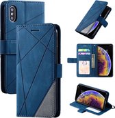 Voor iPhone XS / X Skin Feel Splicing Horizontale flip lederen tas met houder & kaartsleuven & portemonnee & fotolijst (blauw)