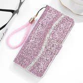 Voor Huawei Y5 (2018) Glitterpoeder Horizontale Flip Leren Case met Kaartsleuven & Houder & Lanyard (Roze)