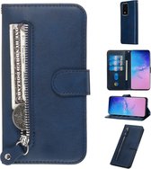 Voor Galaxy S20 ultra fashion kalf textuur rits horizontale flip lederen tas met standaard & kaartsleuven & portemonnee functie (blauw)