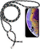 Four-Corner Anti-Fall transparante TPU mobiele telefoonhoes met lanyard voor iPhone X / XS (groen beige zwart)