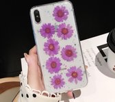 Daisy Pattern Real Dried Flowers Transparant Soft TPU Cover voor iPhone XS Max (Paars)