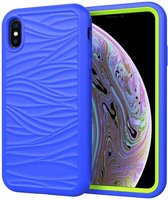 Voor iPhone X & XS Wave Pattern 3 in 1 siliconen + pc schokbestendige beschermhoes (blauw + olivijn)