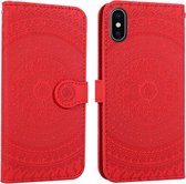 Voor iPhone XS Max geperst afdrukpatroon Horizontale flip PU lederen tas, met houder & kaartsleuven & portemonnee & & draagkoord (rood)