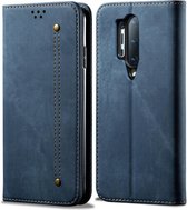 Voor OnePlus 8 Pro Denim Texture Casual Style Horizontale Flip Leather Case met houder & kaartsleuven & portemonnee (blauw)