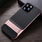 Voor iPhone 11 Pro Max Plaid Texture Non-slip TPU + PC Case met houder (Rose Gold)