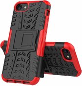 Voor iPhone SE 2020 Tire Texture Shockproof TPU + PC beschermhoes met houder (rood)