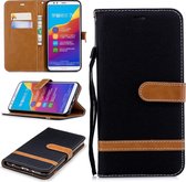 Kleurafstemming Denim Texture Leather Case voor Huawei Honor 7C / Enjoy 8, met houder & kaartsleuven & portemonnee & lanyard (zwart)