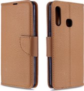 Voor Galaxy A70e pure kleur horizontale flip pu lederen case met houder & kaartsleuven & portemonnee & lanyard (bruin)