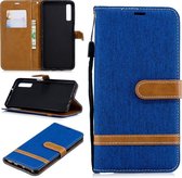 Kleurafstemming Denim Texture Leather Case voor Galaxy A7 / A750, met houder & kaartsleuven & portemonnee & lanyard (koningsblauw)