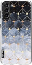 Casetastic Samsung Galaxy S21 Plus 4G/5G Hoesje - Softcover Hoesje met Design - Blue Hexagon Diamonds Print