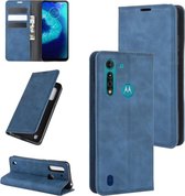 Voor Motorola Moto G8 Power Lite Retro-skin Business Magnetische Suction Leather Case met houder & kaartsleuven & portemonnee (donkerblauw)