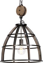 QAZQA arthur - Industriele Hanglamp met kap - 1 lichts - Ø 470 mm - Zwart - Industrieel -  Woonkamer | Slaapkamer | Keuken
