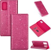 Voor Samsung Galaxy S20 + ultradunne glitter magnetische horizontale flip lederen tas met houder en kaartsleuven (rose rood)