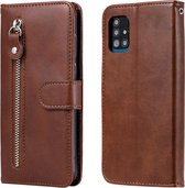 Voor Samsung Galaxy A51 5G Mode Kalfs Textuur Rits Horizontale Flip Leren Case met Houder & Kaartsleuven & Portemonnee (Bruin)