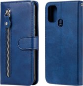 Voor Samsung Galaxy M31 Mode Kalfsstructuur Rits Horizontale Flip Leren Case met Houder & Kaartsleuven & Portemonnee (Blauw)