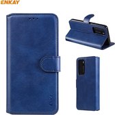 Voor Huawei P40 ENKAY Hat-Prince horizontale flip lederen tas met houder & kaartsleuven & portemonnee (donkerblauw)