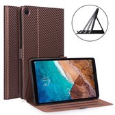 WY-1595A Voor Xiaomi Mi Pad 4 Plus / 10.1 inch 2018 Ultradunne koolstofvezel PU-lederen tablet-pc Beschermhoes met beugelfunctie met meerdere posities (bruin)