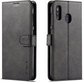 Voor Galaxy A20 / A30 LC.IMEEKE kalfsleer Horizontale flip lederen tas, met houder & kaartsleuven & portemonnee (zwart)