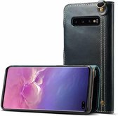 Voor Galaxy S10 Plus Denior Oil Wax koeienhuid magnetische knop Horizontale flip lederen tas met kaartsleuven en portemonnee (donkerblauw)