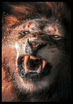 Fighting Lion A4 botanische jungle dieren poster