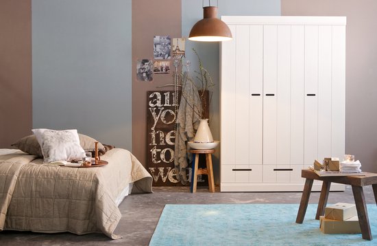 WOOOD Connect Kledingkast 3-Deurs met Lade - Grenen - Wit - 195x140x53