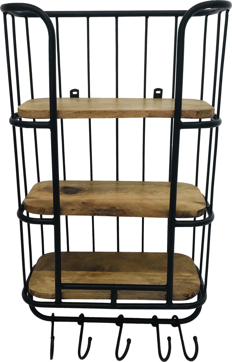 Bakkersrek Hoog - Metaal/Hout - Zwart - 40x20x70 cm - Varios