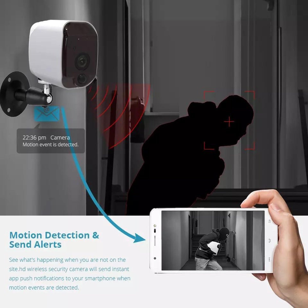 DrPhone IC-T1 – Video IP Camera CMOS 1080P Full HD – Batterijen - Binnen / Buiten - Wireless WiFi – App: Ubox – Beveiligingscamera - Wit – foto 2