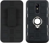 Voor LG K10 (2018) EU / US versie 3 in 1 kubus pc + TPU beschermhoes met 360 graden draaien zilveren ringhouder (zwart)