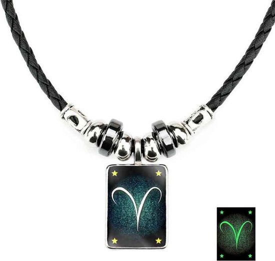 Ram / Aries Sterrenbeeld Ketting met Hanger - Glow in the Dark - Kettingen Heren Dames - Astrologie - Cadeau voor Man - Mannen Cadeautjes