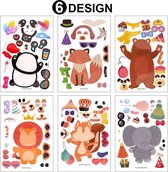 6-pack Stickers met DIY Dieren - Creatief Dieren Plakken - Kinderfeestje - Knutselen - Panda, Vos, Beer, Leeuw, Eekhoorn, Olifant - Kinderen Stickerset Dieren