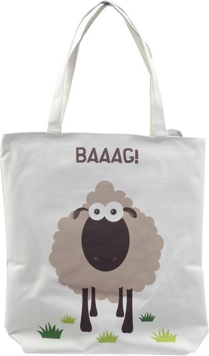 Katoenen tas met rits en voering - Schaap