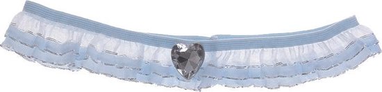 Kousenband lichtblauw met zilver en strass hartje